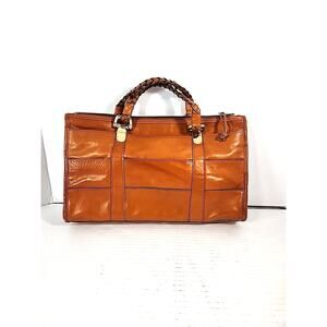 Tano of Madrid Leather Zip Closure Handbag With Snap Buttons